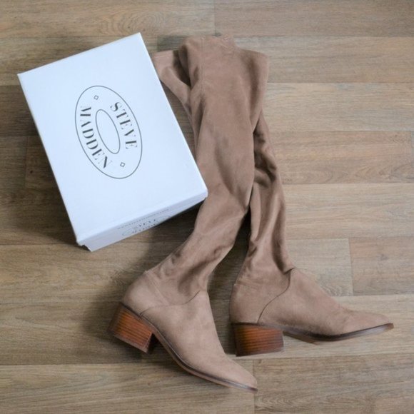 NWT Steve Madden Women's Garen Over The Knee Taupe Tan Suede Boot Size 7 - Picture 1 of 9